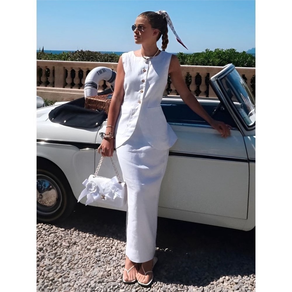 Commense Cotton Blends Skirt Set white size S/4